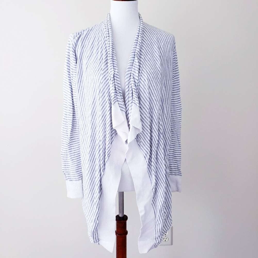 Gap White Gray Stripe Open Cardigan Sweater Drape Waterfall Size Small Light